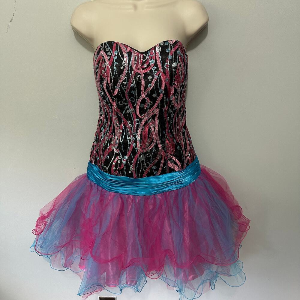 Vintage Cire Dress 4 Colorful Sequin Corset Tulle Fairy Cyber Punk HoCo Prom